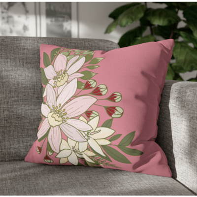 Magnolia Pastel Bouquet on Pink Square Pillow CASE ONLY, 4 sizes available, Floral throw pillow, Farmhouse Country Decor, Holiday Decor - image1